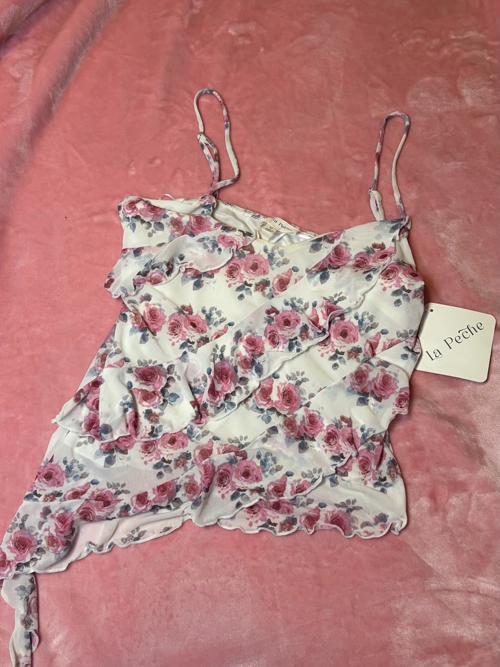 Pink Floral Ruffle Cami Top